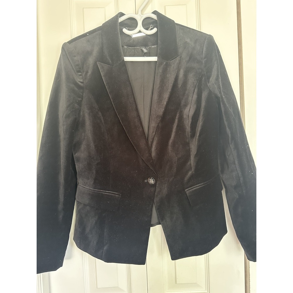 White House Black Market Women's Vintage Black Velvet Single Button Blazer - 10